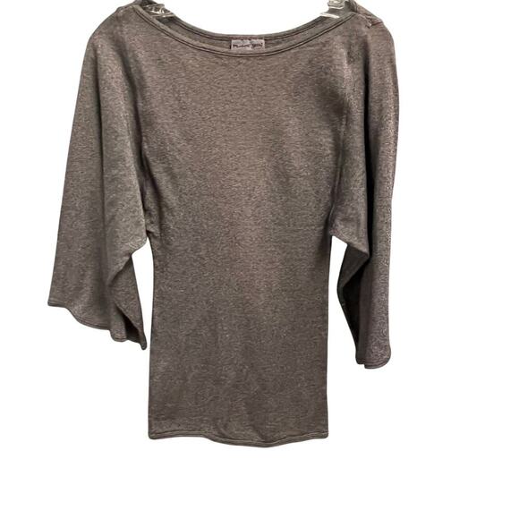 Michael Stars One Sz Gray Drape Sleeve Top Blouse Stretch Boat Neck Knit Dolman - Picture 1 of 3